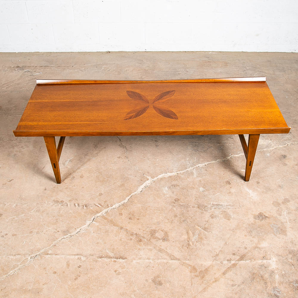 Mid Century Modern Coffee Table Lane Rosewood Inlay Vintage Surfbaord Walnut - Image 2