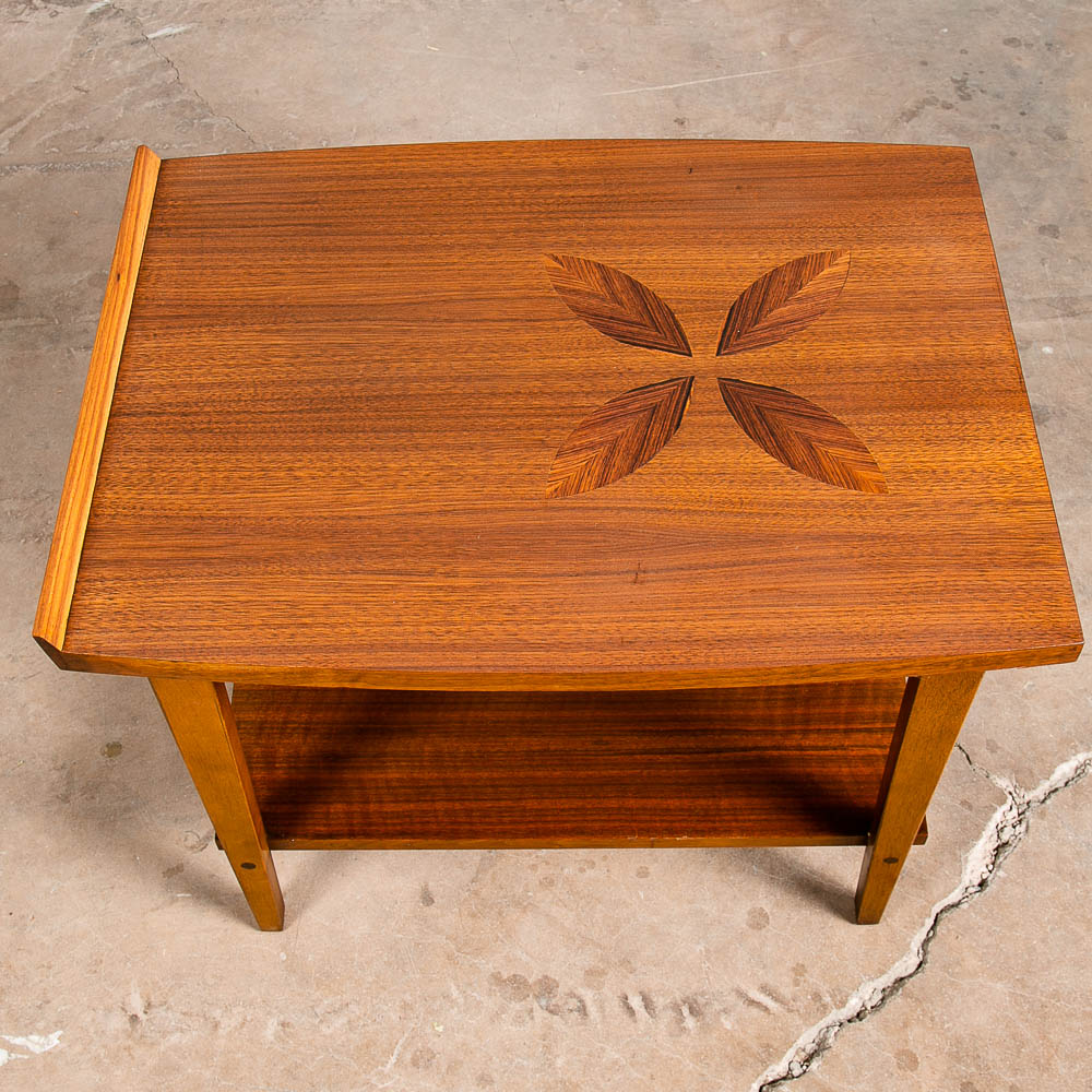 Mid Century Modern End Table Side Lane Rosewood Inlay Vintage 2 Tier Walnut Mcm - Image 2