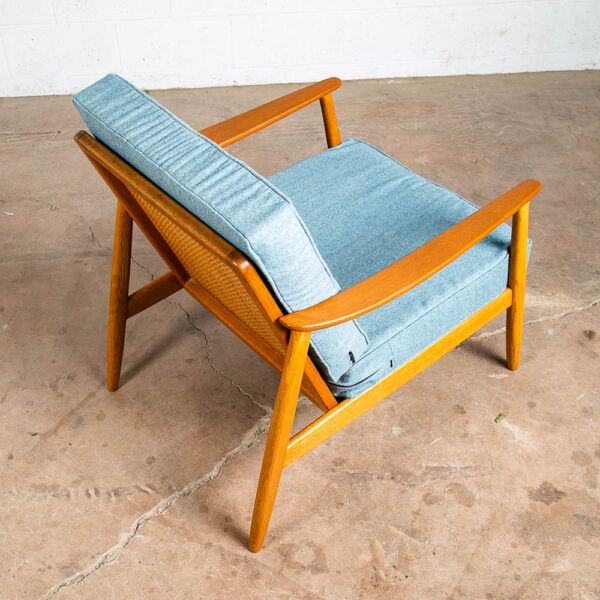 Mid Century Danish Modern Lounge Chair Folke Ohlsson Dux Blue Cane Teak USA 247 - Image 11
