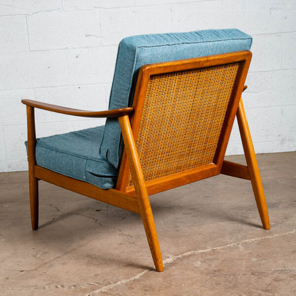 Mid Century Danish Modern Lounge Chair Folke Ohlsson Dux Blue Cane Teak USA 247 - Image 5