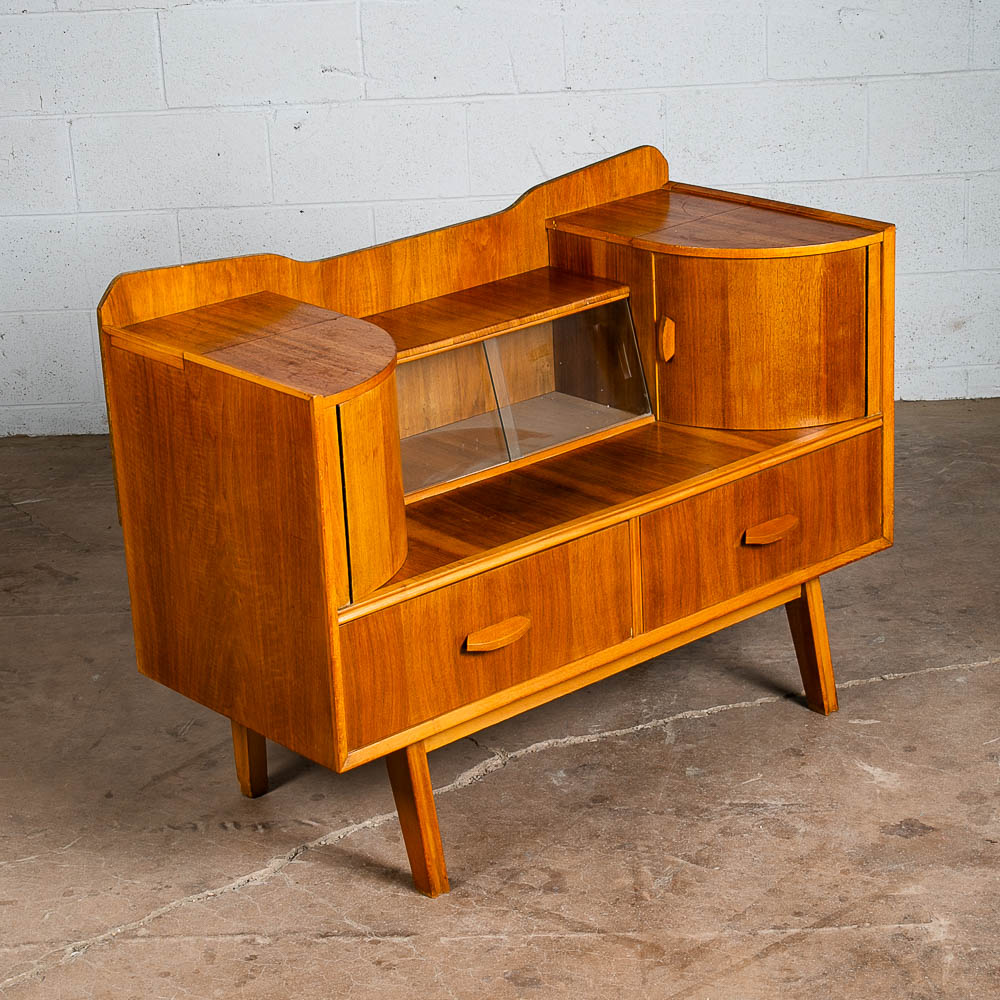 Mid Century Modern Vanity Dressing Table Walnut Drawers Mirror Glass Hunt Mcm - Image 7