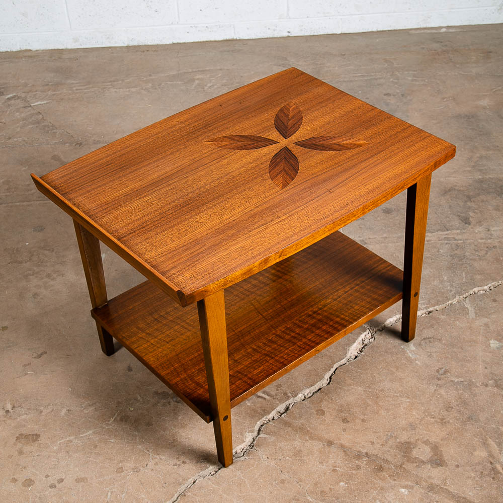 Mid Century Modern End Table Side Lane Rosewood Inlay Vintage 2 Tier Walnut Mcm - Image 3