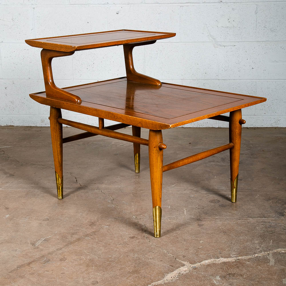 Mid Century Modern End Table Step Up Lane Copenhagen Vintage 2 Tier Walnut 1957 - Image 2