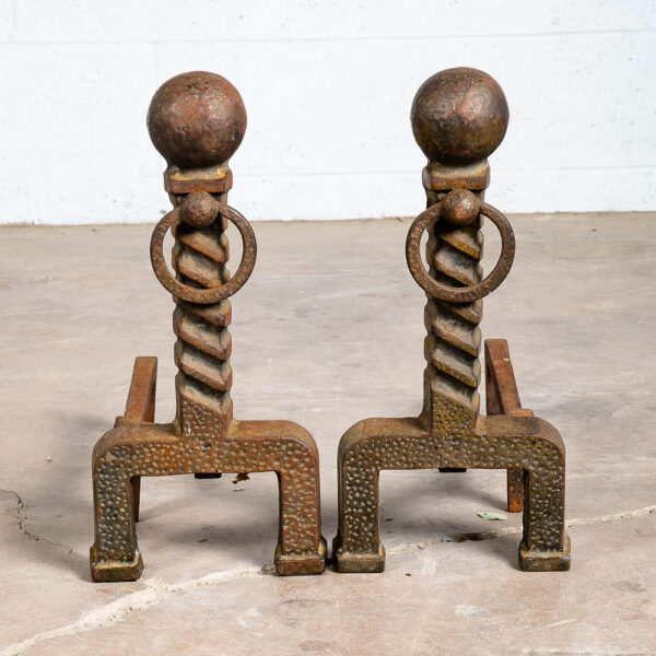 Mid Century Modern Fireplace Andirons Pair Set Modernist Cast Iron Mcm Textured - Image 2
