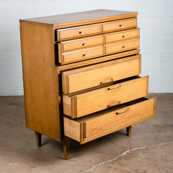 Mid Century Modern Highboy Dresser Solid Wood 5 Drawers Ash LA Period Furniture - Image 7