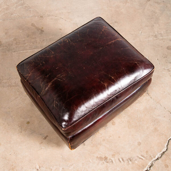 Mid Century Modern Ottoman Foot Stool Brown Leather Rolling Worn Vintage Mcm - Image 5