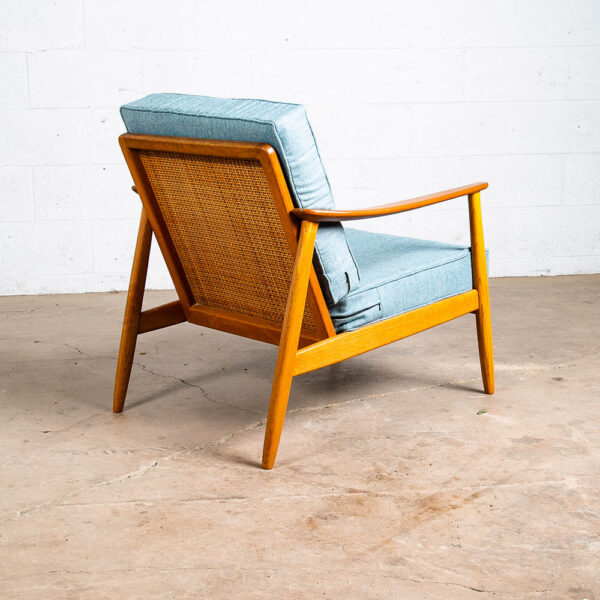 Mid Century Danish Modern Lounge Chair Folke Ohlsson Dux Blue Cane Teak USA 247