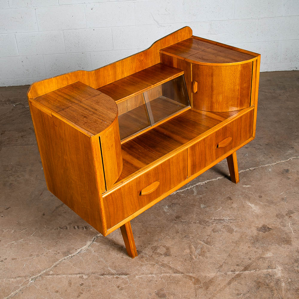 Mid Century Modern Vanity Dressing Table Walnut Drawers Mirror Glass Hunt Mcm - Image 5