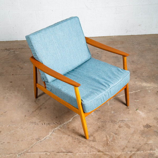 Mid Century Danish Modern Lounge Chair Folke Ohlsson Dux Blue Cane Teak USA 247 - Image 4