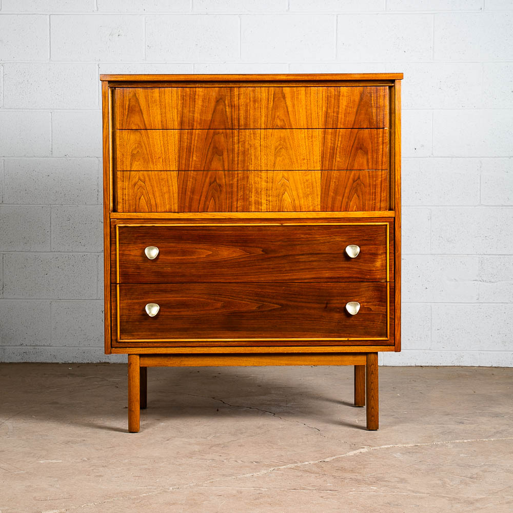 Mid Century Modern Dresser Highboy Walnut 5 Drawer Wood Brass Handle Dixie Mcm - Image 2