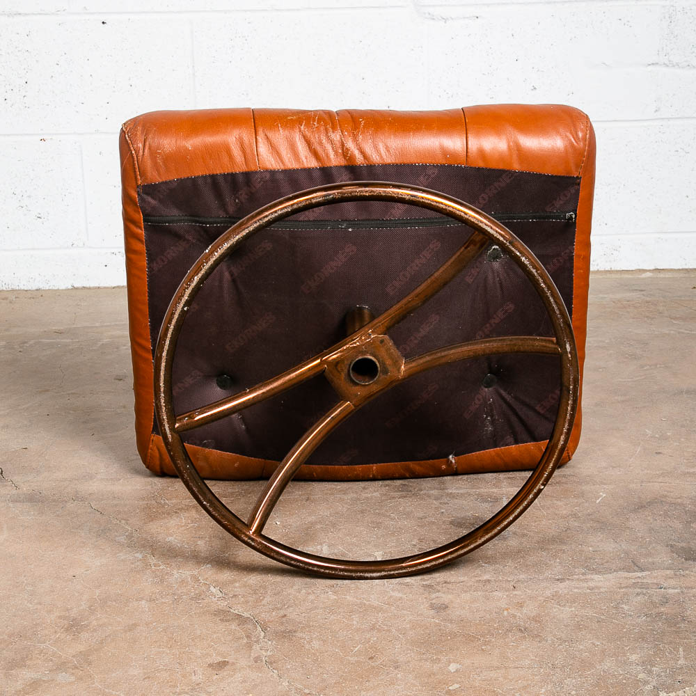 Mid Century Danish Modern Ottoman Stool Cognac Leather Ekornes Metal Swivel Mcm - Image 4