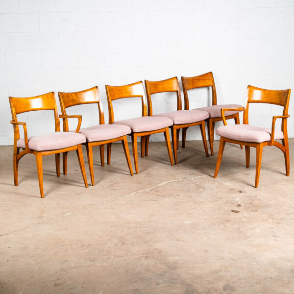 Mid Century Modern Dining Chairs Set of 6 Heywood Wakefield Peach Pink Maple Armchairs Captain