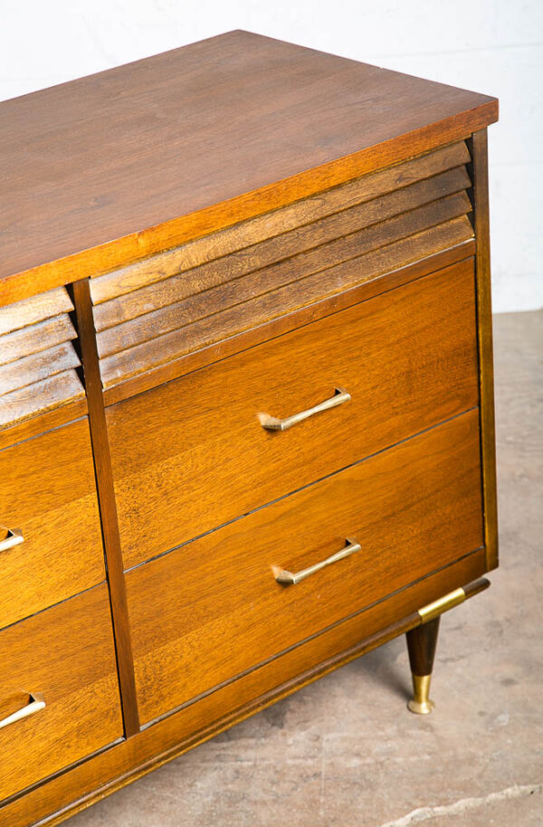 Mid Century Danish Modern Credenza Dresser Bassett Walnut 9 Drawer Danish Mcm - Image 6