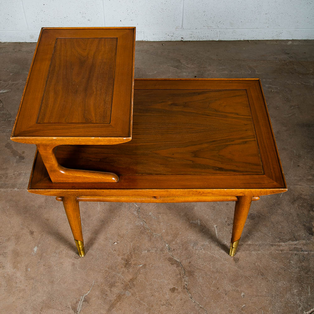 Mid Century Modern End Table Step Up Lane Copenhagen Vintage 2 Tier Walnut 1957 - Image 4
