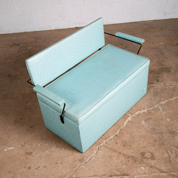 Mid Century Modern Storage Chest Trunk Bench Storage Cal Chest Co Iron Blue Arms - Image 7