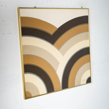 Mid Century Modern Original Art Print 70s Signed Titled Brown Black White Square