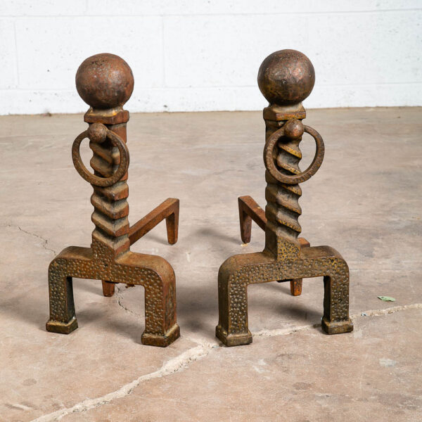 Mid Century Modern Fireplace Andirons Pair Set Modernist Cast Iron Mcm Textured - Image 5