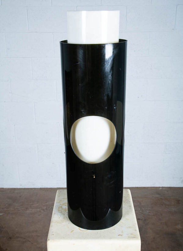 Mid Century Modern Table Lamp Set Pair Black White Plexiglass Light Round Space - Image 4