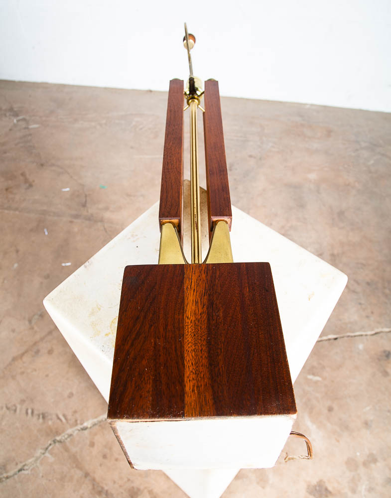 Mid Century Modern Table Lamp Sculptural Solid Walnut Wood Laurel Brass Large - Image 10