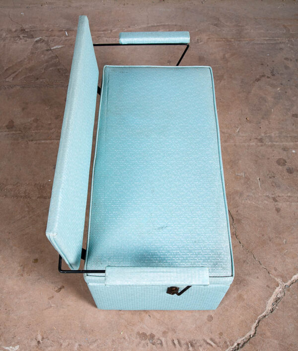 Mid Century Modern Storage Chest Trunk Bench Storage Cal Chest Co Iron Blue Arms - Image 6