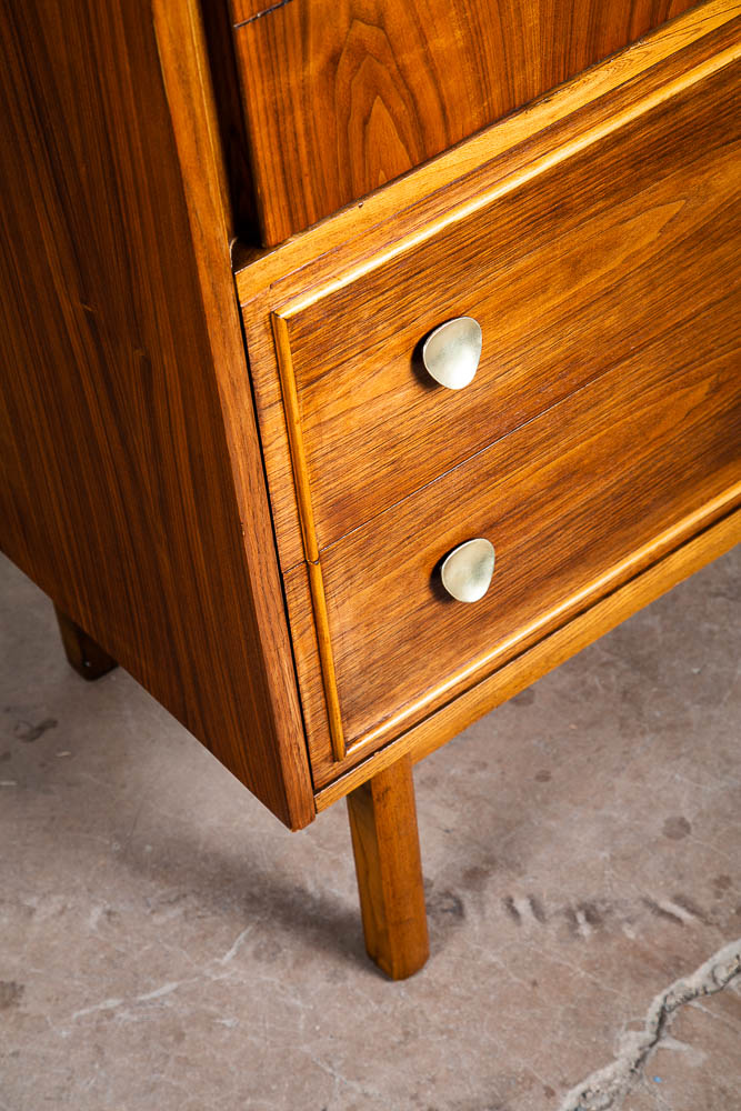 Mid Century Modern Dresser Highboy Walnut 5 Drawer Wood Brass Handle Dixie Mcm - Image 8