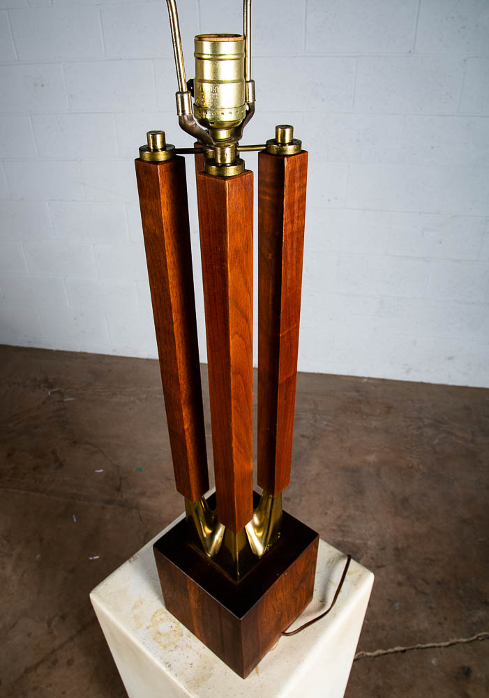 Mid Century Modern Table Lamp Sculptural Solid Walnut Wood Laurel Brass Large - Image 6