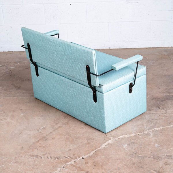 Mid Century Modern Storage Chest Trunk Bench Storage Cal Chest Co Iron Blue Arms - Image 2
