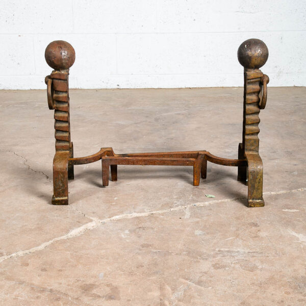 Mid Century Modern Fireplace Andirons Pair Set Modernist Cast Iron Mcm Textured - Image 4