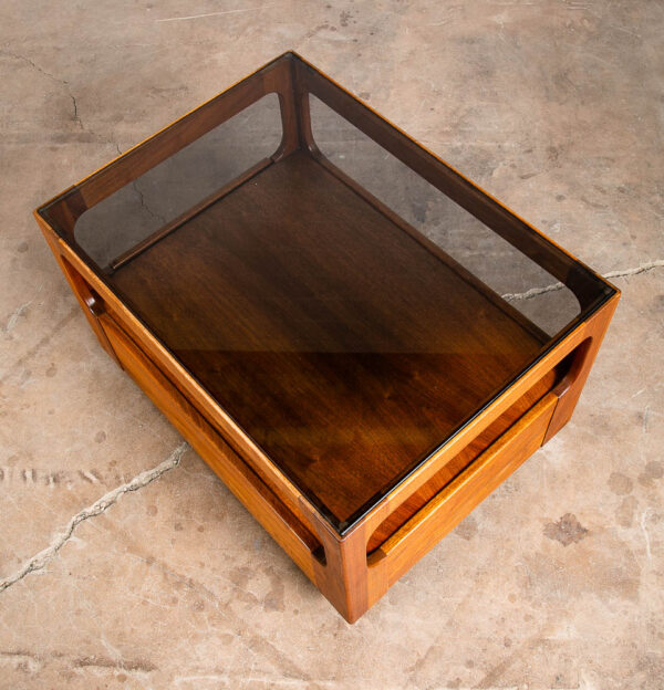 Mid Century Modern Nightstands End Side Tables Brown Saltman Drawer Smoked Glass Drawer Solid Walnut Pair - Image 9