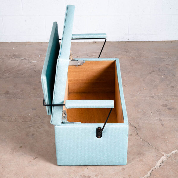 Mid Century Modern Storage Chest Trunk Bench Storage Cal Chest Co Iron Blue Arms - Image 4