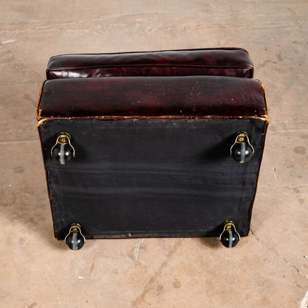 Mid Century Modern Ottoman Foot Stool Brown Leather Rolling Worn Vintage Mcm - Image 8