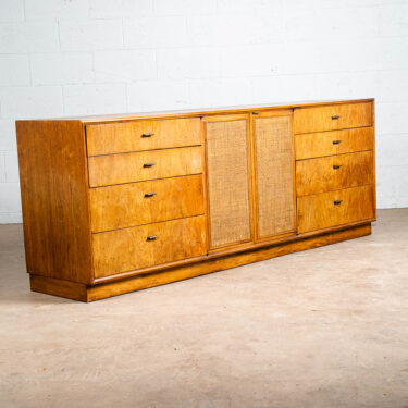 Mid Century Modern Credenza Founders Jack Cartwright 9 Drawer Cane Vintage Brass