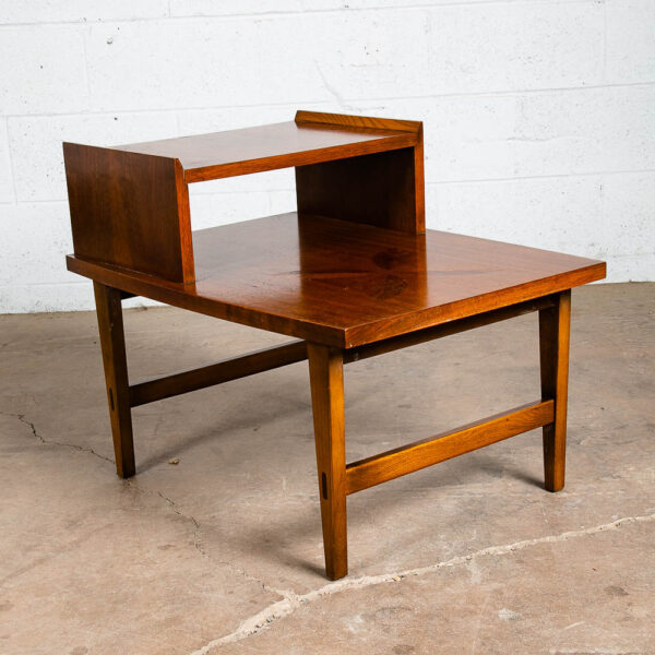 Mid Century Modern End Table Step Up Lane Rosewood Inlay Vintage 2 Tier Walnut - Image 2