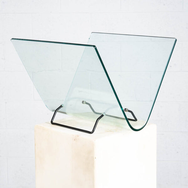 Mid Century Modern Magazine Rack Holder Glass Metal Vittorio Livi Fiam Italia - Image 7