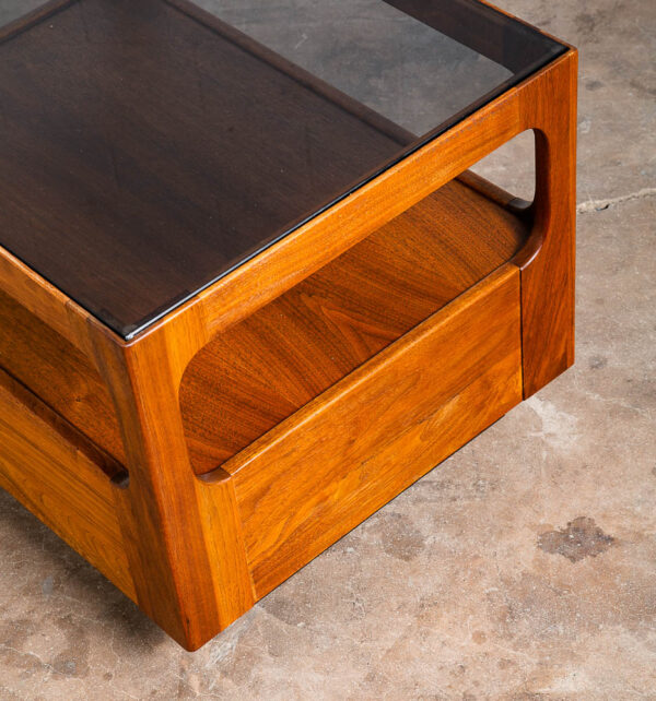Mid Century Modern Nightstands End Side Tables Brown Saltman Drawer Smoked Glass Drawer Solid Walnut Pair - Image 12