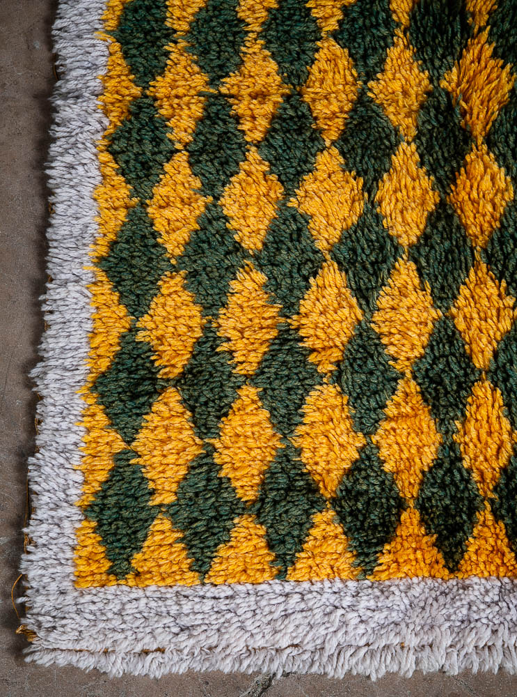 Mid Century Modern Shag Rug Abstract Geometrical Yellow Green White 45"x36" - Image 5