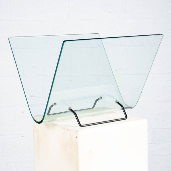 Mid Century Modern Magazine Rack Holder Glass Metal Vittorio Livi Fiam Italia - Image 3