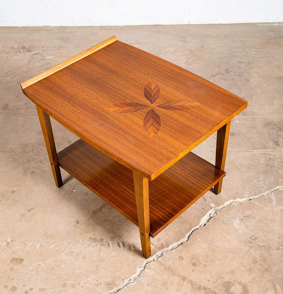 Mid Century Modern End Table Side Lane Rosewood Inlay Vintage 2 Tier Walnut Mcm