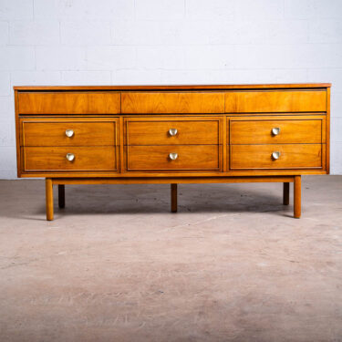 Mid Century Modern Dresser Credenza Dixie Walnut 9 Drawer Wood Brass Handle Mcm