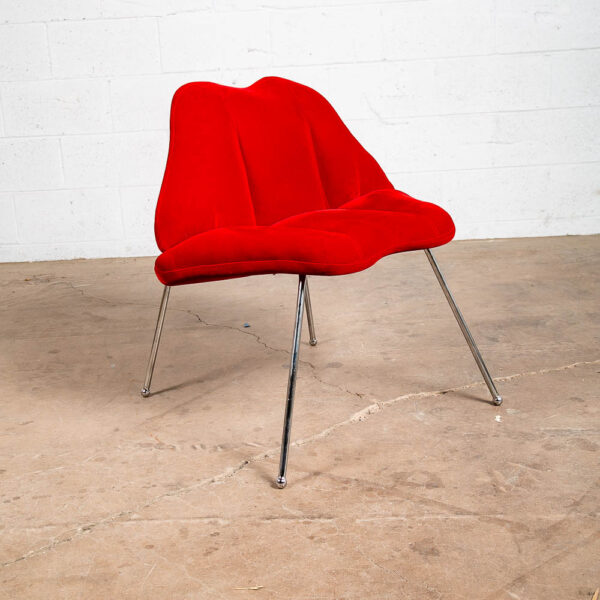 Mid Century Modern Lounge Chair Side Red Lips Velvet Plush Vintage Retro Metal - Image 6