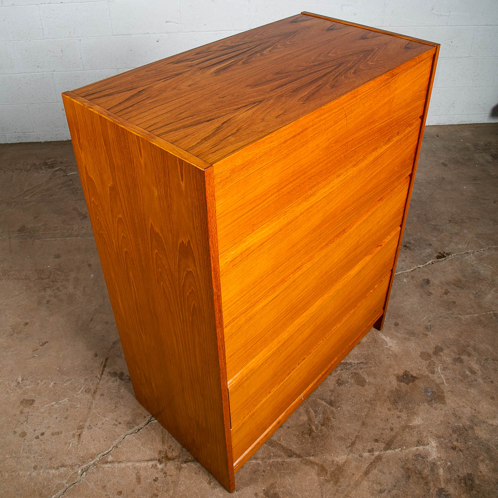 Mid Century Danish Modern Highboy Dresser 5 Drawer Teak Wood Vintage Denmark - Image 2