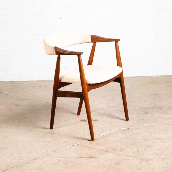 Mid Century Danish Modern Armchair Chair Dining Teak White Wool Farstrup Harlev - Image 2