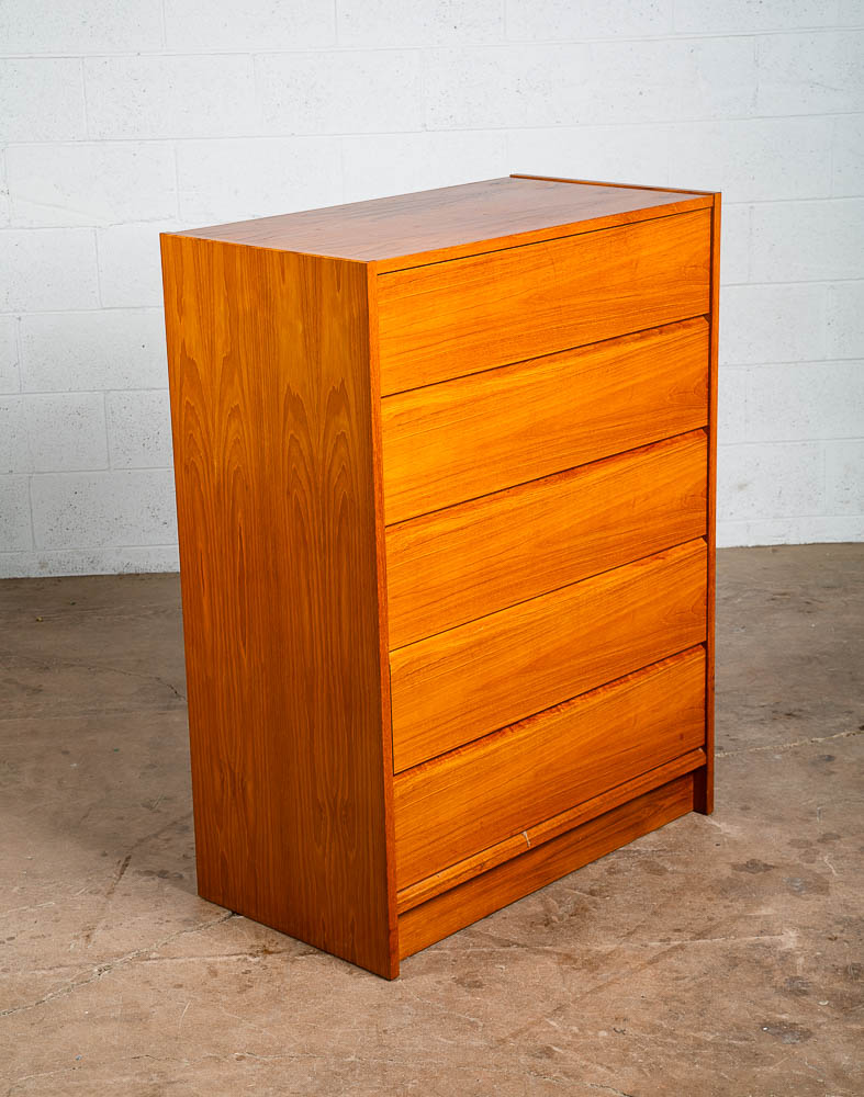 Mid Century Danish Modern Highboy Dresser 5 Drawer Teak Wood Vintage Denmark - Image 5