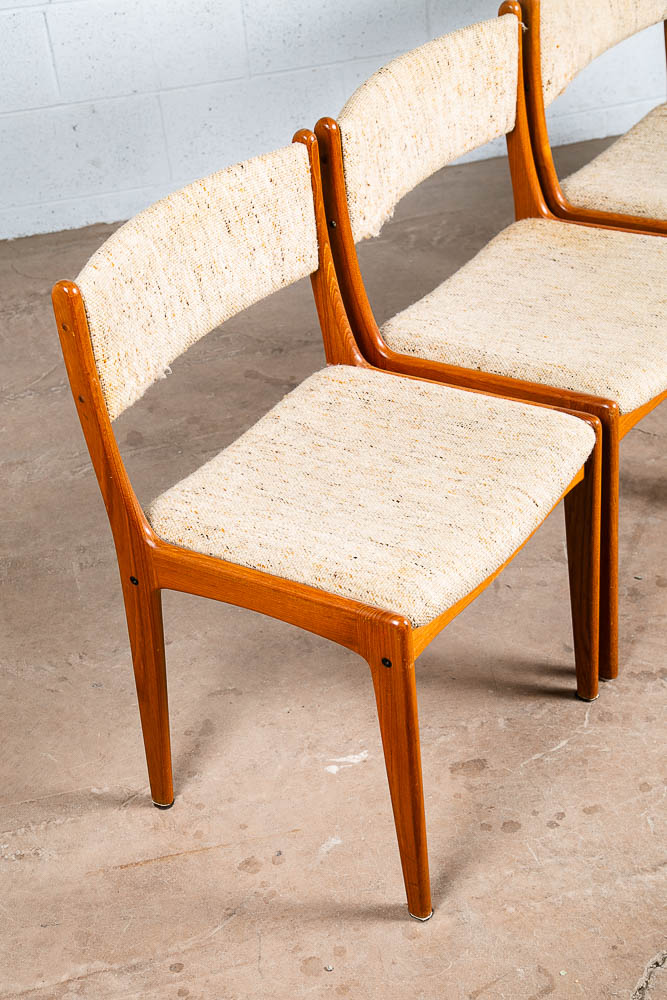 Mid Century Danish Modern Dining Chairs Set 4 Teak Wool Oatmeal Vamdrup Denmark - Image 8