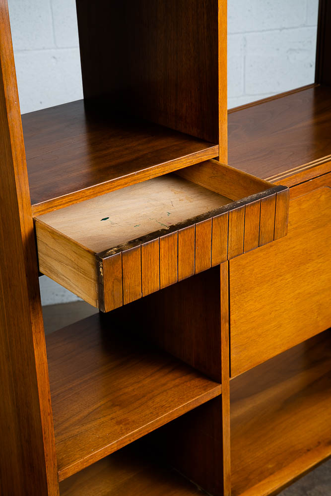 Mid Century Modern Room Divider Wall Unit Desk Cabinet Walnut Vintage Shelf Mcm - Image 11
