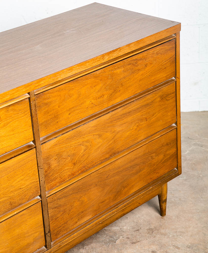 Mid Century Modern Credenza Dresser 6 Drawer Walnut Vintage Mcm American Bassett - Image 5
