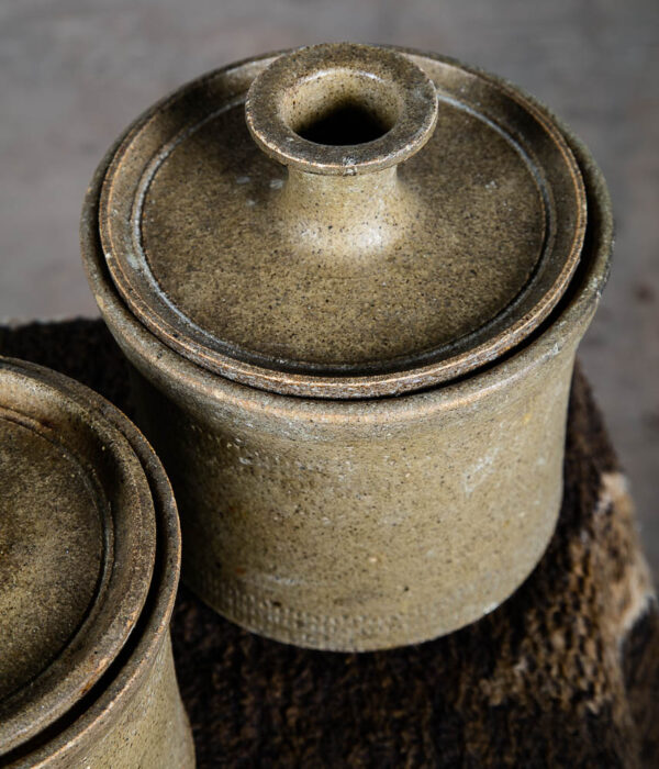 Mid Century Modern Lidded Pot Set Tan Brown Round Studio Ceramic Pottery Lids 2 - Image 4