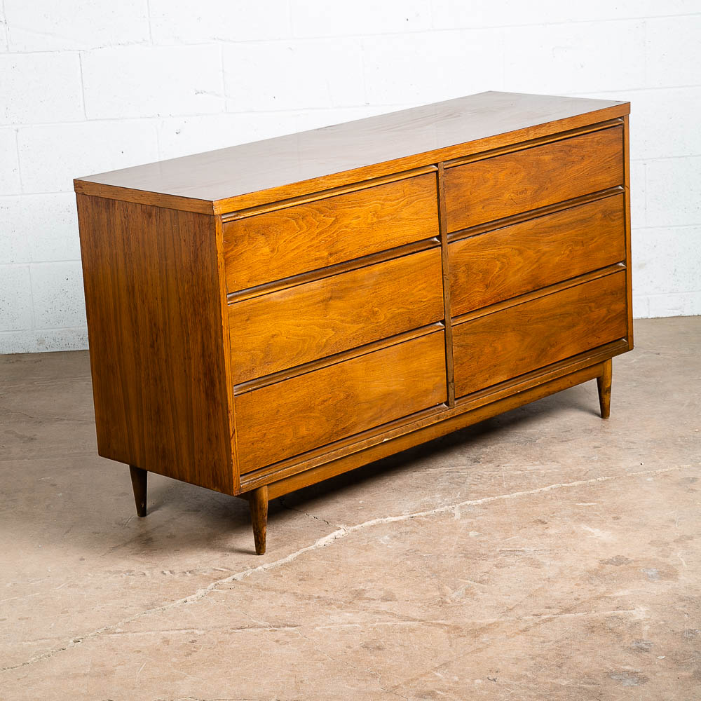 Mid Century Modern Credenza Dresser 6 Drawer Walnut Vintage Mcm American Bassett - Image 6