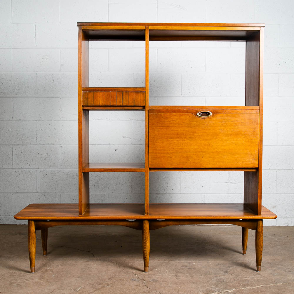 Mid Century Modern Room Divider Wall Unit Desk Cabinet Walnut Vintage Shelf Mcm - Image 2