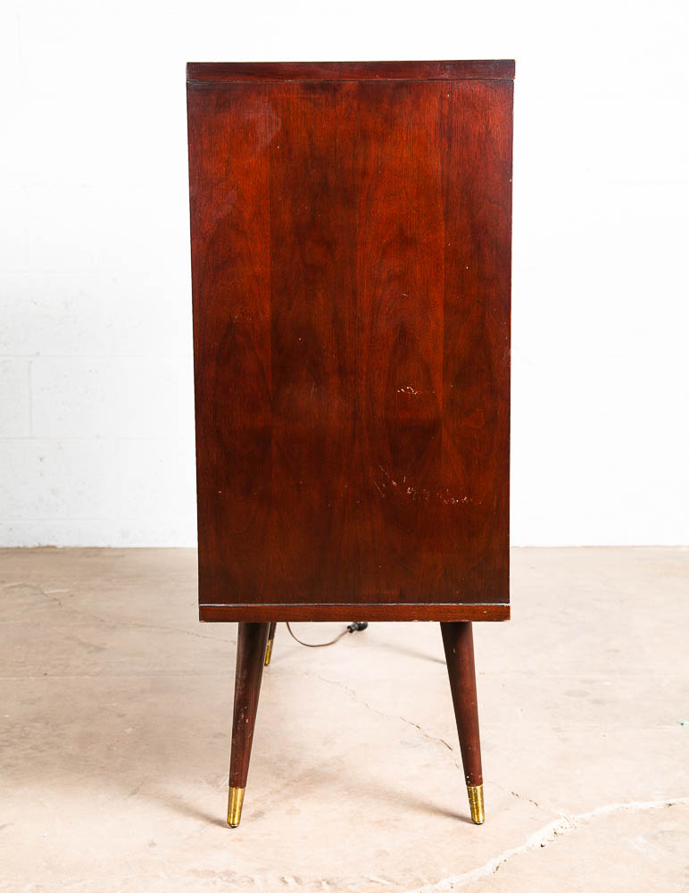 Mid Century Modern Bar Liquor Storage Glass Shelf Drop Down Cocktail Walnut Mcm - Image 9